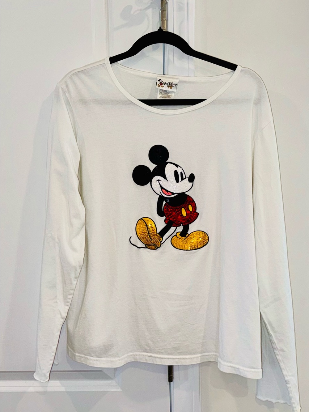 Disney World White Long Sleeve Top with Mickey sequin Graphic